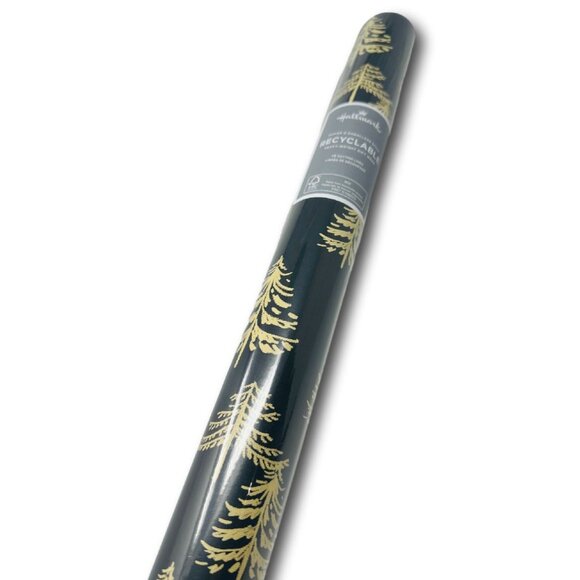 Hallmark Wrapping Paper Christmas Tan Trees Forest Black 40 sq ft Roll Holiday - Picture 2 of 2
